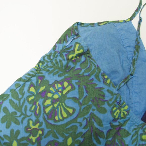 Vintage Gap Garden Floral Paisley Drop Waist Midi Ruffle Tank Dress Turquoise 6 - Picture 9 of 9